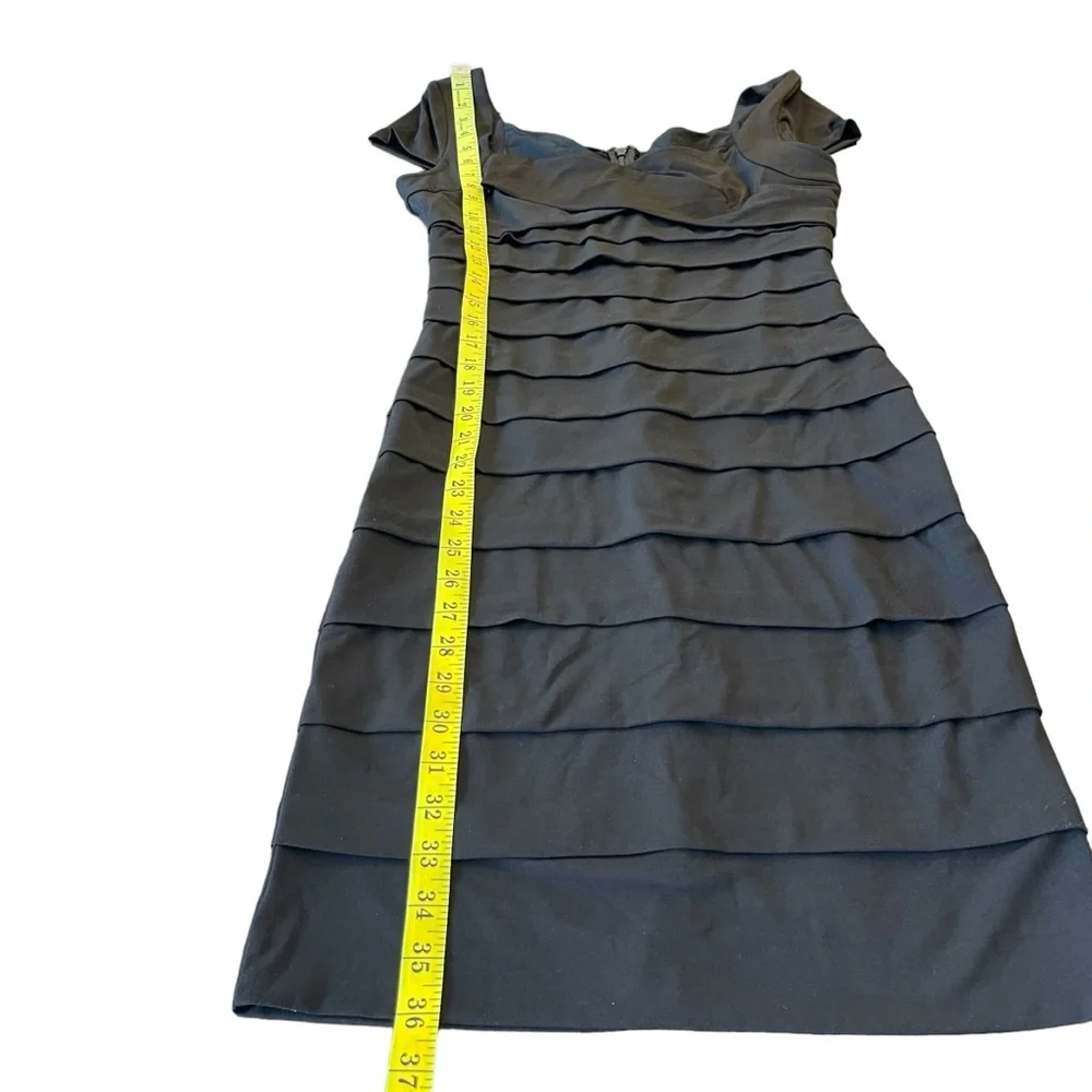 WHBM Black Cap Sleeve Sweetheart Neck Layered Bodycon Mini Dress (4) - Picture 10 of 13